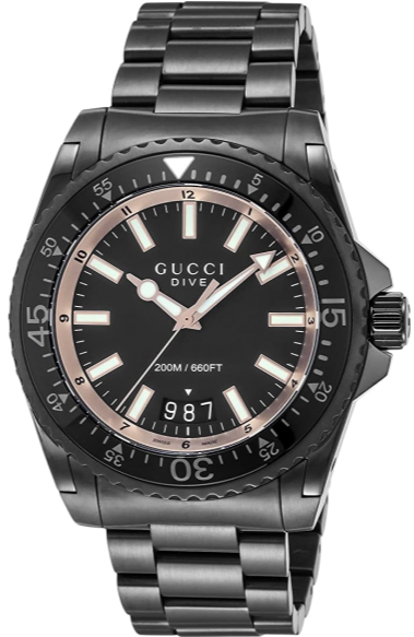 Shop Gucci Dive Quartz Black Dial Black Steel Strap Watch For Men - YA136213 in USA