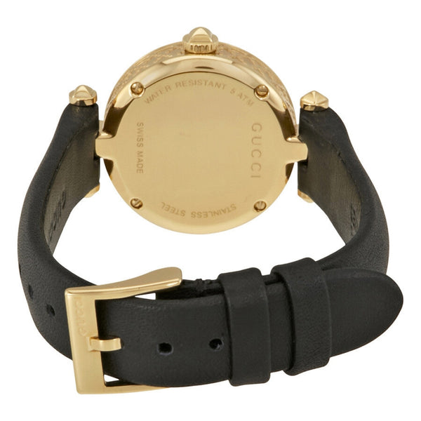 Shop Gucci Diamantissima Mother of Pearl Dial Black Leather Strap Watch For Women - YA141505 in USA