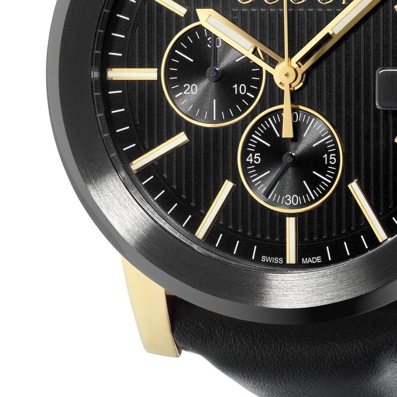 Shop Gucci G Chrono Black Dial Black Leather Strap Watch For Men - YA101203 in USA
