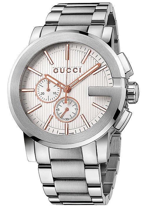 Shop Gucci G Chrono Chronograph Silver Dial Silver Steel Strap Watch For Men - YA101201 in USA