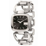 Shop Gucci G Gucci Black Dial Silver Steel Strap Watch For Women - YA125407 in USA