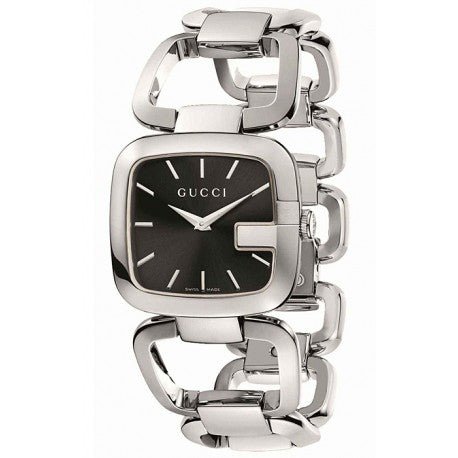 Shop Gucci G Gucci Black Dial Silver Steel Strap Watch For Women - YA125407 in USA