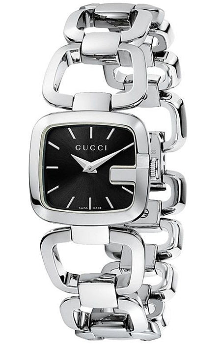 Shop Gucci G Gucci Black Dial Silver Steel Strap Watch For Women - YA125510 in USA