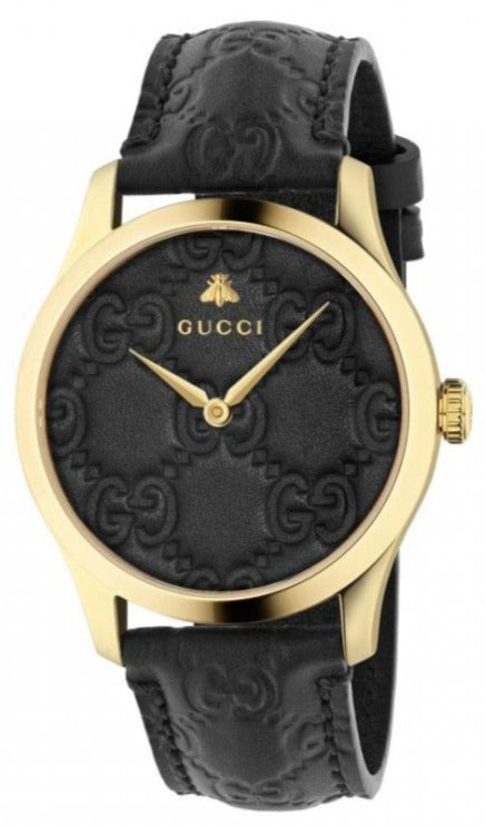 Shop Gucci G Timeless Quartz Black Dial Black Leather Strap Watch For Women - YA1264034A in USA