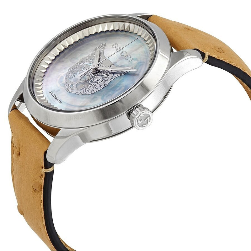 Gucci G Timeless Automatic Mother of Pearl Dial Brown Leather Strap Watch For Women - YA1264112 Buy Now By Gucci