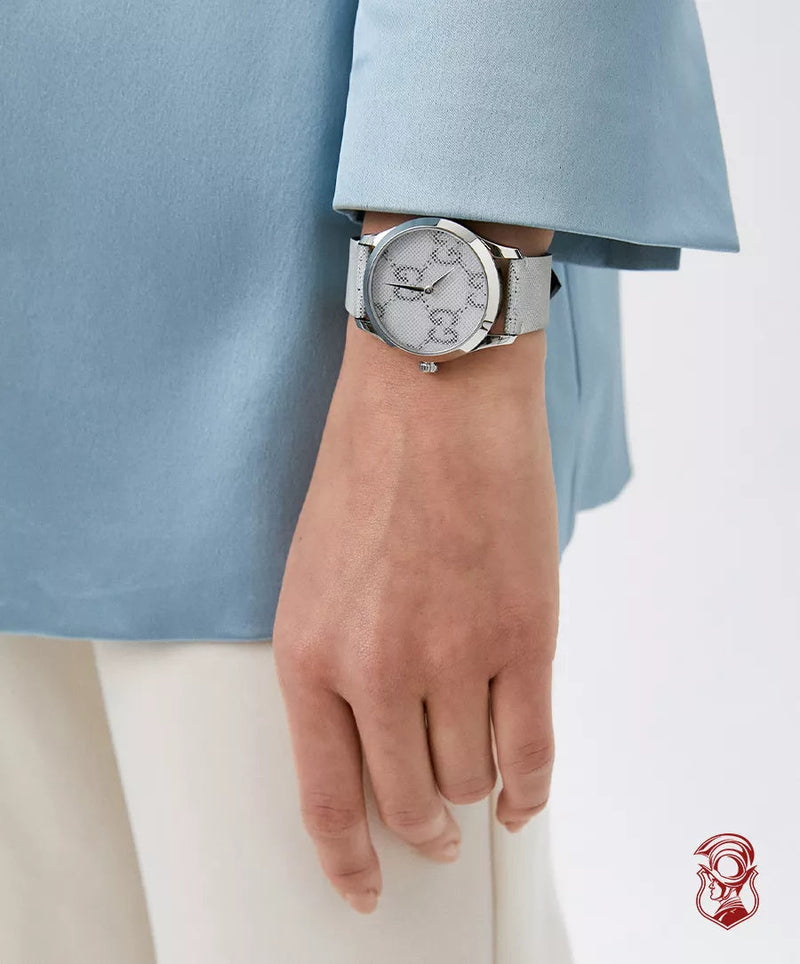 Shop Gucci G Timeless Quartz Grey Dial Grey Leather Strap Watch For Men - YA1264058 in USA