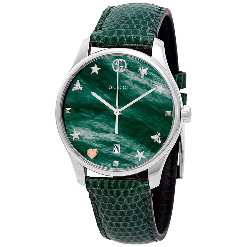Gucci G-Timeless Green Mother of Pearl Dial Green Leather Strap Watch For Women - YA126585 Buy Now By Gucci