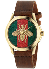 Gucci G Timeless Quartz Two Tone Dial Brown Leather Strap Watch For Men - YA126451B Buy Now By Gucci
