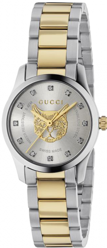 Shop Gucci G Timeless Quartz Diamonds Silver Dial Two Tone Steel Strap Watch For Women - YA1265016 in USA