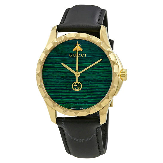 Shop Gucci Le Marche Des Merveilles Quartz Green Dial Black Leather Strap Watch For Women - YA126463 in USA