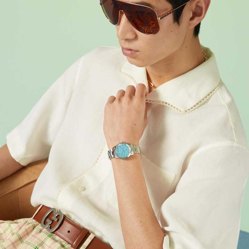 Shop Gucci G Timeless Quartz Turquoise Dial Silver Steel Strap Unisex Watch - YA1265044 in USA