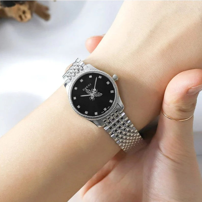 Gucci G Timeless Quartz Black Dial Silver Steel Strap Watch For Women - YA1265020 Buy Now By Gucci