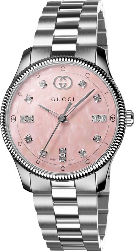 Gucci G Timeless Diamonds Mother of Pearl Pink Dial Silver Steel Strap Watch for Women - YA1265062