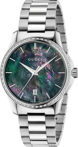 Shop Gucci G Timeless Diamonds Mother of Pearl Blue Dial Silver Steel Strap Unisex Watch - YA126458 in USA