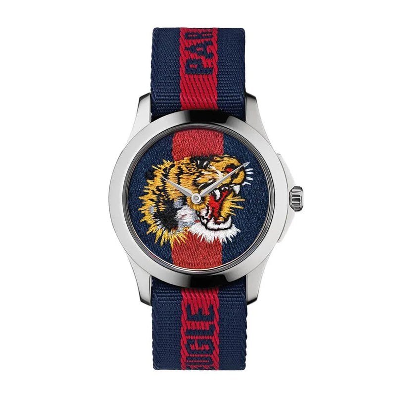 Gucci G Timless Le Marche Des Merveilles Blue & Red Dial Blue & Red Nylon Strap Unisex Watch - YA126495 Buy Now By Gucci