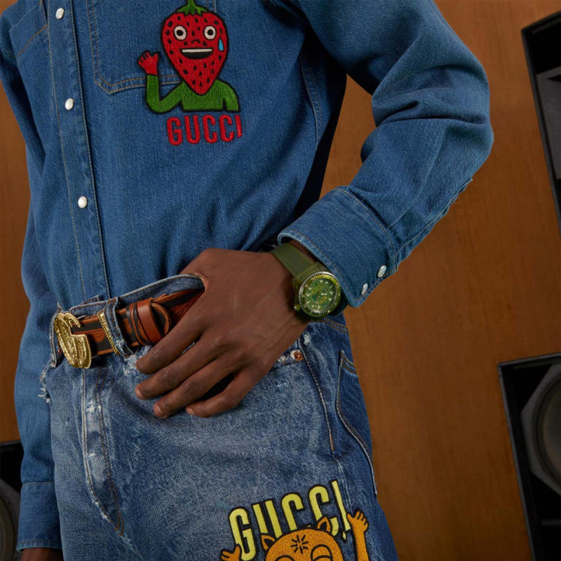 Shop Gucci Dive Automatic Green Dial Green Rubber Strap Unisex Watch - YA136345 in USA