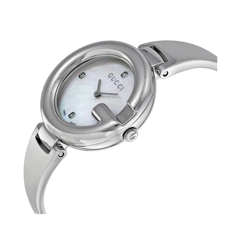 Shop Gucci Guccissima Diamonds Mother of Pearl Dial Silver Steel Strap Watch For Women - YA134303 in USA