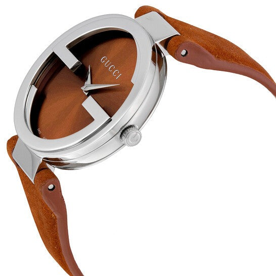 Shop Gucci Interlocking G Quartz Orange Dial Orange Leather Strap Watch For Women - YA133316 in USA