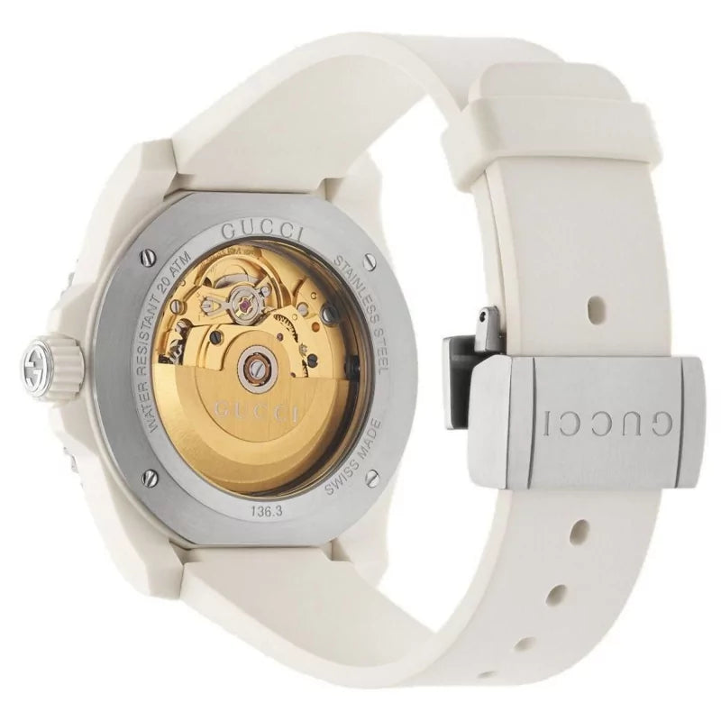 Shop Gucci Dive Automatic Transparent Dial White Rubber Strap Watch For Men - YA136343 in USA