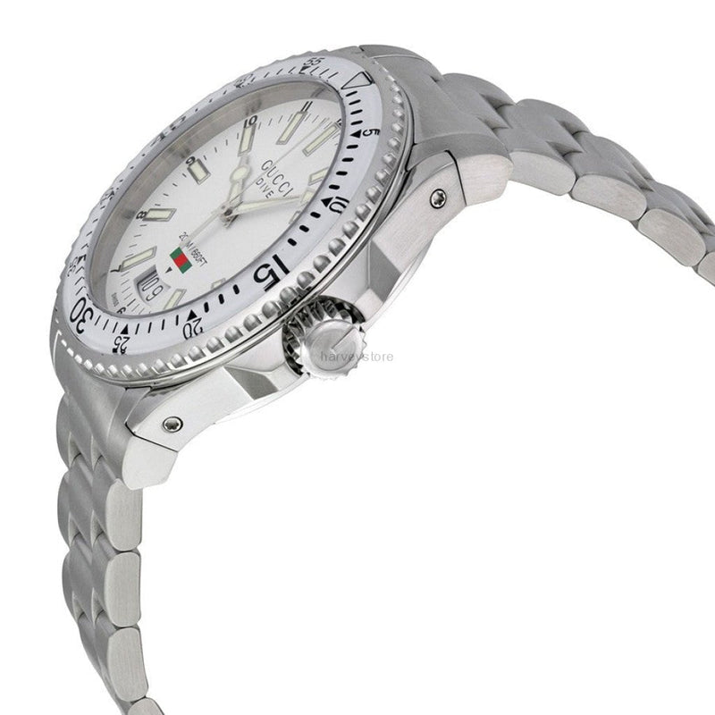Shop Gucci Dive Quartz White Dial Silver Steel Strap Watch for Men - YA136302 in USA