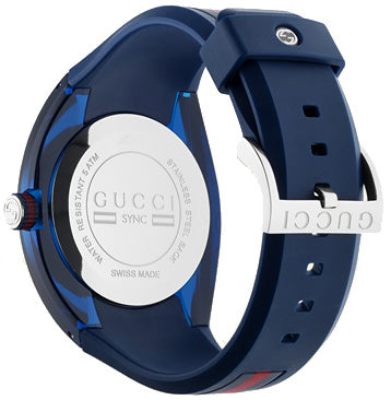 Shop Gucci Sync Quartz Blue Dial Blue Rubber Strap Watch For Men - YA137304 in USA