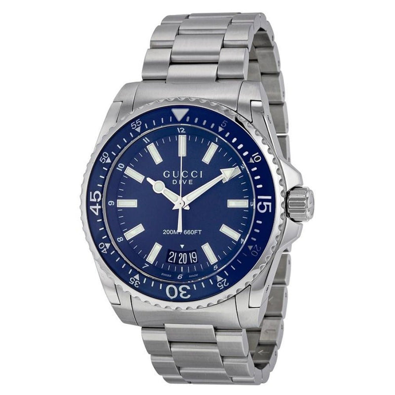 Shop Gucci Dive Analog Blue Dial Silver Steel Strap Watch For Men - YA136203 in USA