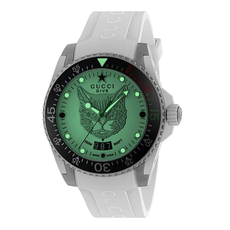 Shop Gucci Dive Tiger White Dial White Rubber Strap Watch For Men - YA136329 in USA