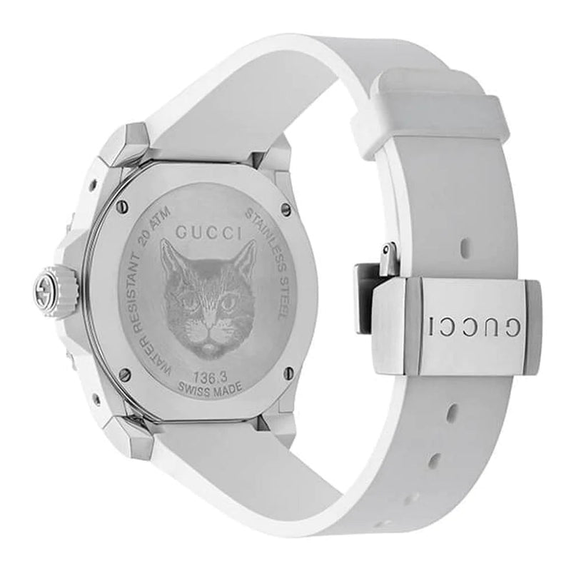 Shop Gucci Dive Tiger White Dial White Rubber Strap Watch For Men - YA136329 in USA