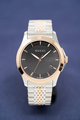 Shop Gucci G Timeless Black Dial Two Tone Steel Strap Watch For Men - YA126410 in USA