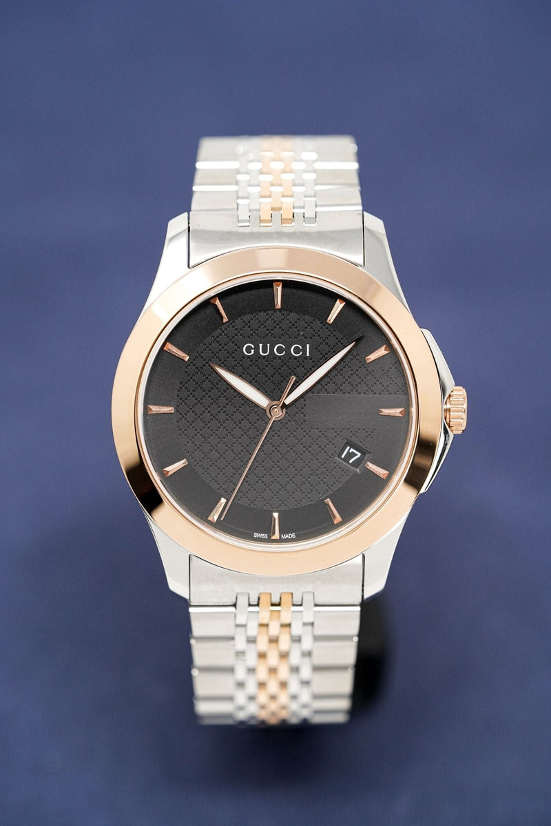 Shop Gucci G Timeless Black Dial Two Tone Steel Strap Watch For Men - YA126410 in USA