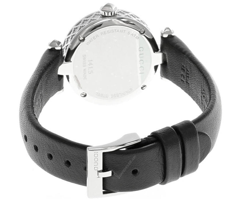 Shop Gucci Diamantissima Quartz Diamonds Black Dial Black Leather Strap Watch for Women - YA141506 in USA