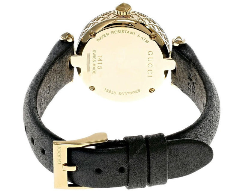 Shop Gucci Diamantissima Mother of Pearl Dial Black Leather Strap Watch For Women - YA141505 in USA