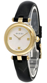 Shop Gucci Diamantissima Quartz Mother of Pearl Dial Black Leather Strap Watch for Women - YA141404 in USA