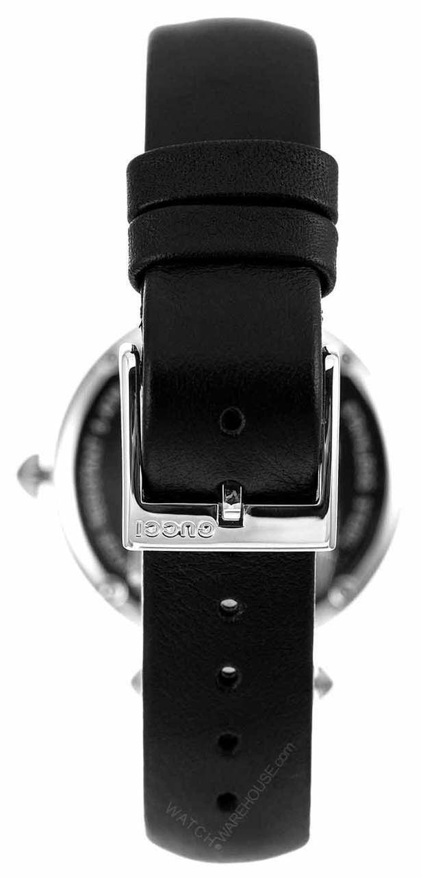 Shop Gucci Diamantissima Diamonds Black Dial Black Leather Strap Watch For Women - YA141403 in USA