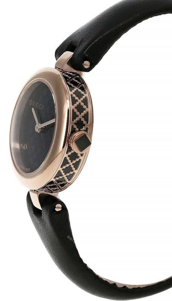 Shop Gucci Diamantissima Quartz Black Dial Black Leather Strap Watch for Women - YA141501 in USA