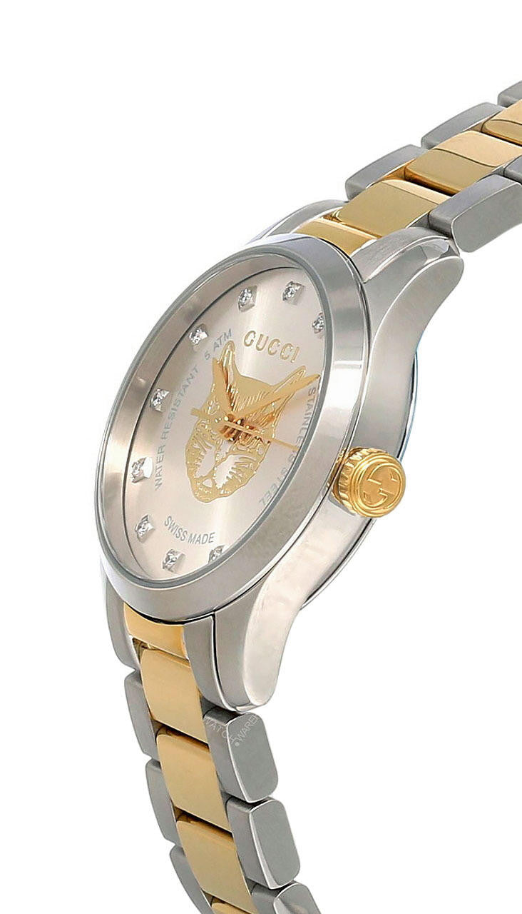 Shop Gucci G Timeless Quartz Diamonds Silver Dial Two Tone Steel Strap Watch For Women - YA1265016 in USA