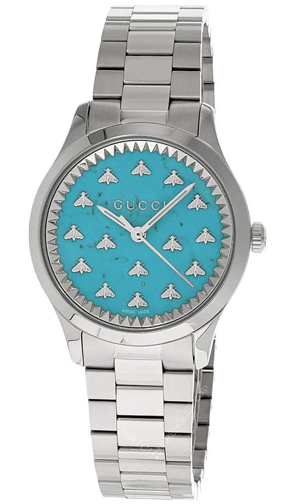 Shop Gucci G Timeless Quartz Turquoise Dial Silver Steel Strap Unisex Watch - YA1265044 in USA