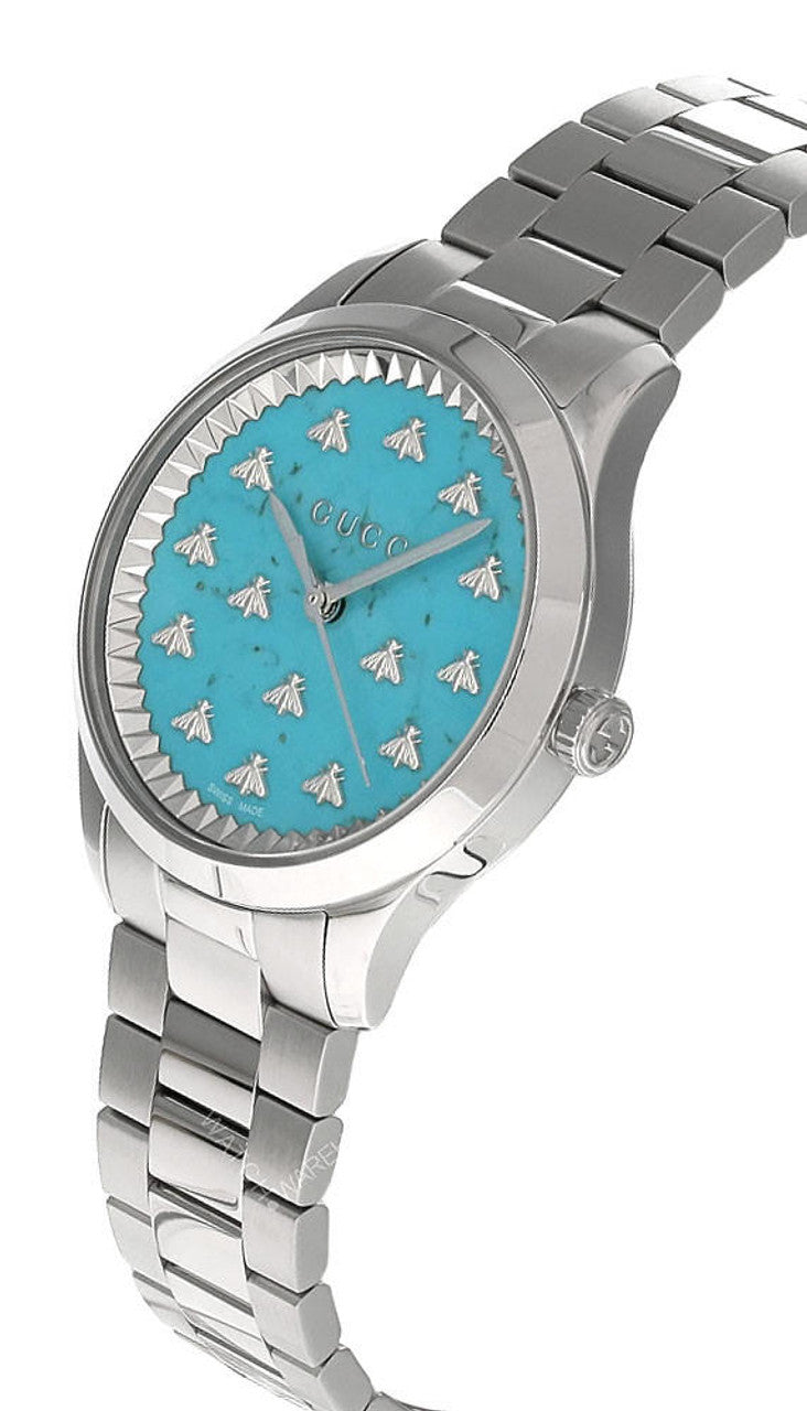 Shop Gucci G Timeless Quartz Turquoise Dial Silver Steel Strap Unisex Watch - YA1265044 in USA