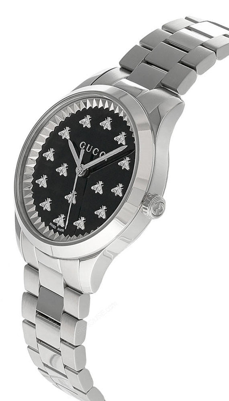 Shop Gucci G Timeless Quartz Black Dial Silver Steel Strap Watch for Women - YA1265034 in USA