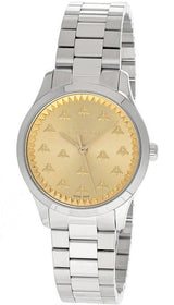 Shop Gucci G Timeless Quartz Gold Dial Silver Steel Strap Watch for Women - YA1265035 in USA