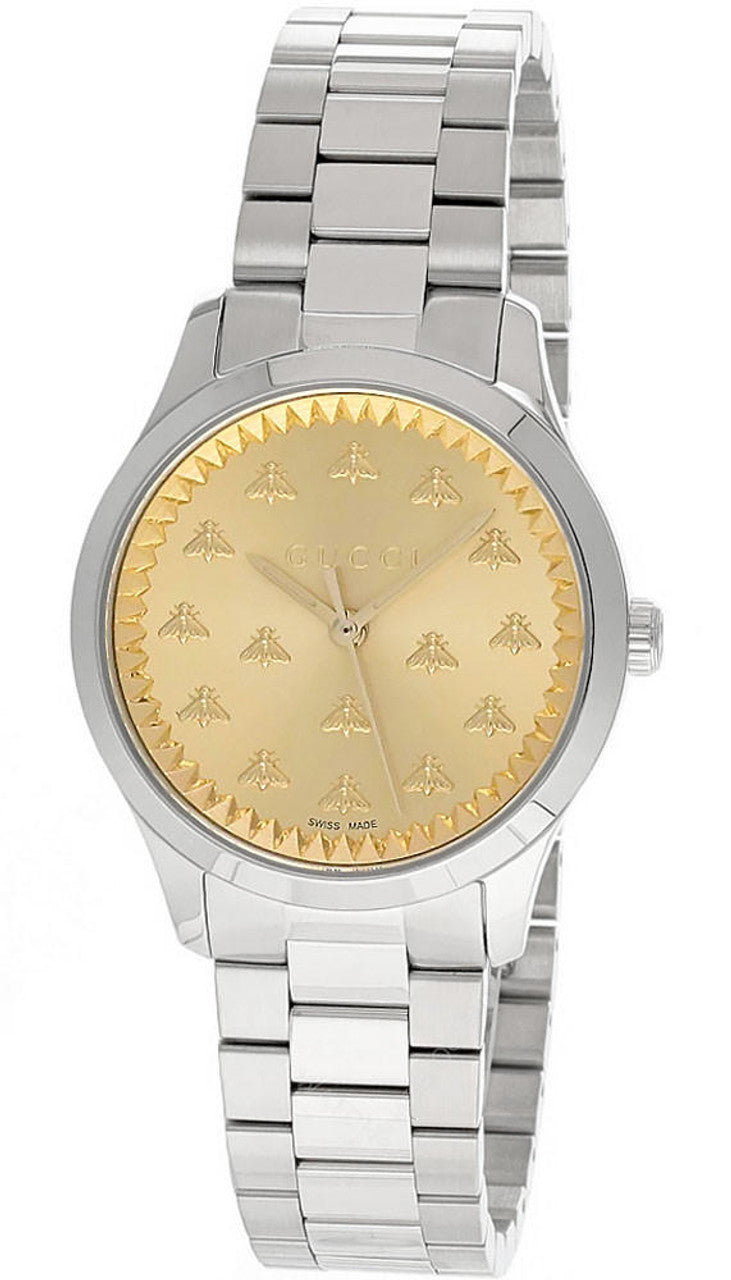 Shop Gucci G Timeless Quartz Gold Dial Silver Steel Strap Watch for Women - YA1265035 in USA