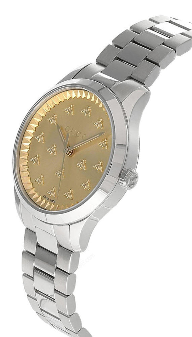 Shop Gucci G Timeless Quartz Gold Dial Silver Steel Strap Watch for Women - YA1265035 in USA