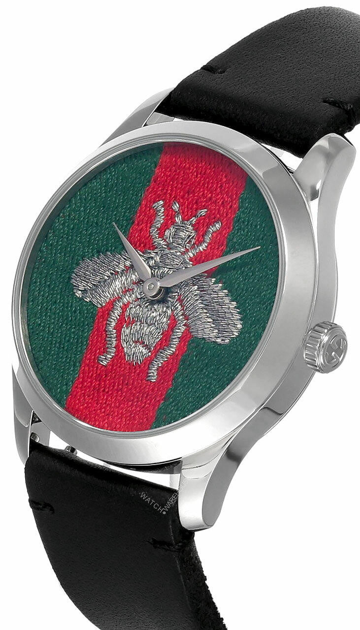 Shop Gucci G Timeless Quartz Green & Red Dial Black Leather Strap Watch For Men - YA1264149 in USA