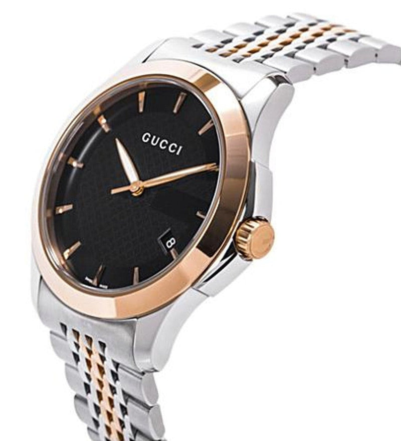 Shop Gucci G Timeless Black Dial Two Tone Steel Strap Watch For Men - YA126410 in USA