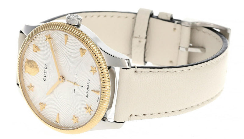 Gucci G Timeless Automatic Silver Dial Beige Leather Strap Watch For Men - YA126348 Buy Now By Gucci