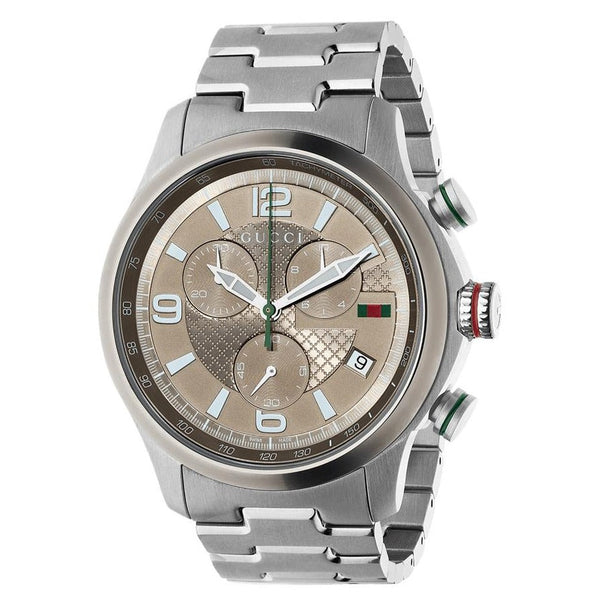 Gucci G Timeless Brown Dial Silver Steel Strap Watch For Men - YA126248