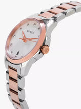 Shop Gucci G Timeless Diamonds Mother of Pearl Dial Two Tone Steel Strap Watch For Women - YA126544 in USA