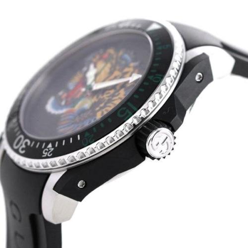 Shop Gucci Dive Tiger Black Dial Black Rubber Strap Watch For Men - YA136318 in USA