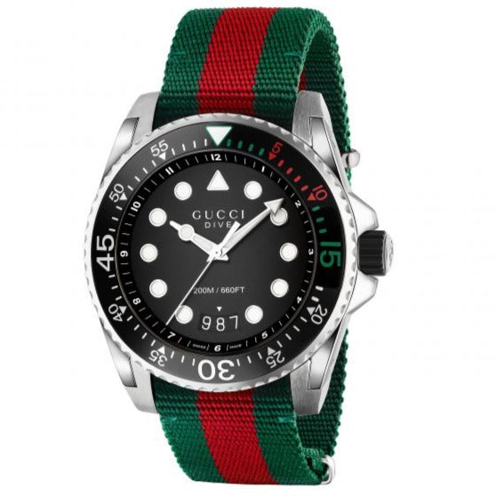 Shop Gucci Dive Black Dial Red & Green Nylon Strap Watch For Men - YA136209 in USA