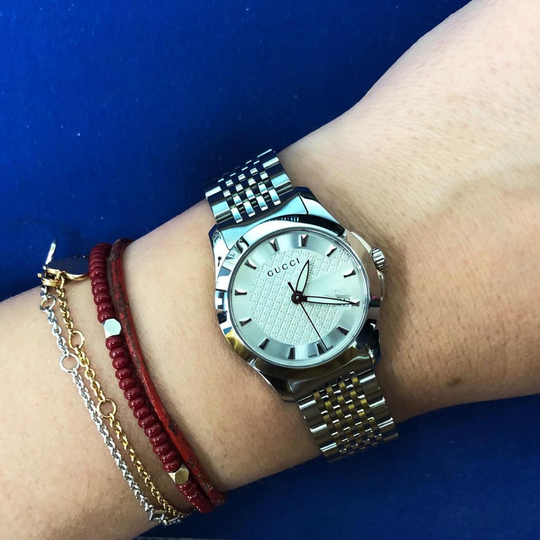 Gucci G Timeless Silver Dial Silver Steel Strap Watch For Women - YA126501